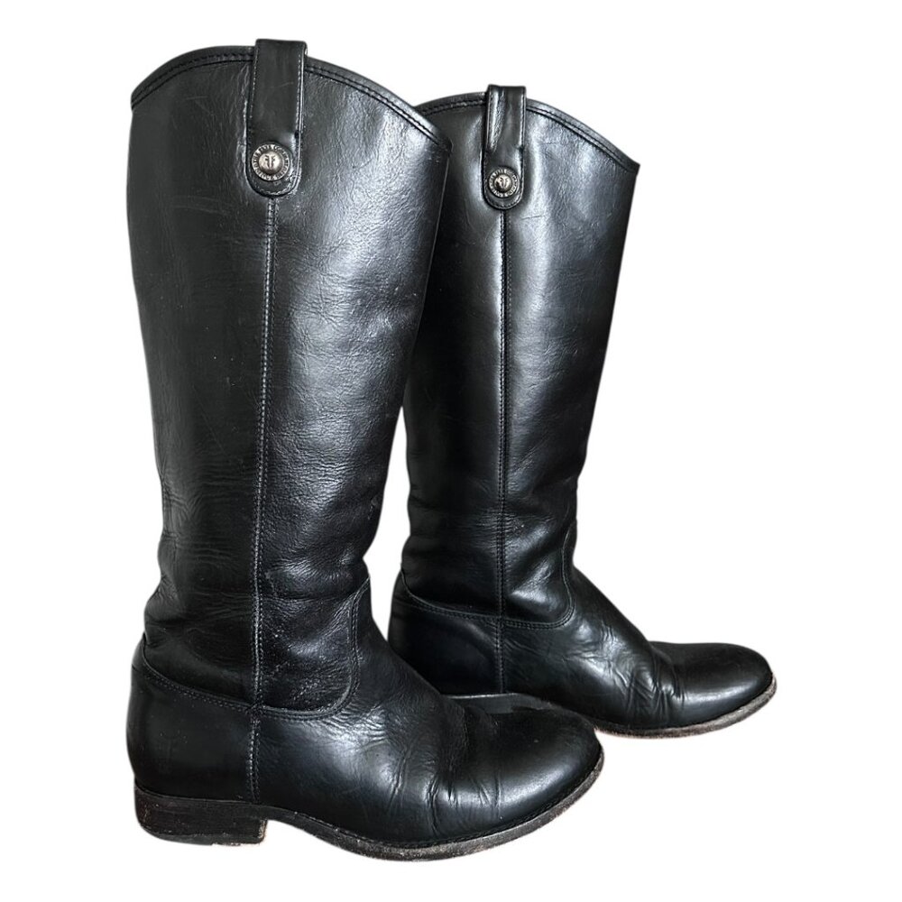 Frye Black Leather Melissa Button Tall Black Leather Riding Boots Womens US 7